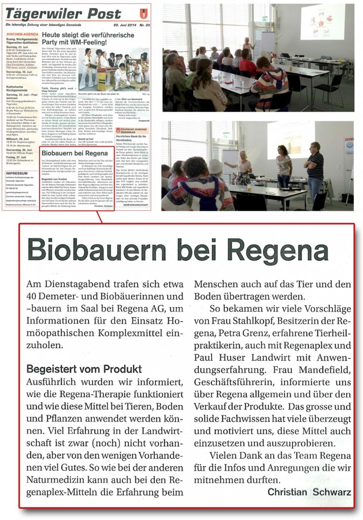 Biobauern bei Regena (Tagerwiler Post Nr. 25 - 20 Juni 2014)